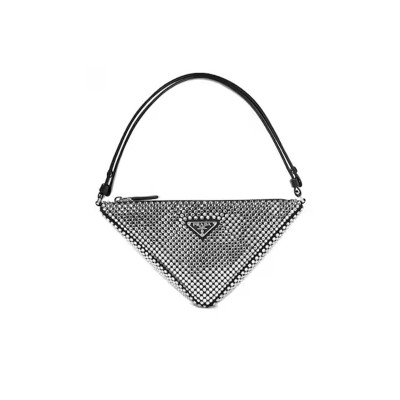 PRADA TRIANGLE SATIN MINI BAG WITH CRYSTALS 1BC190 (26*14*6cm) 